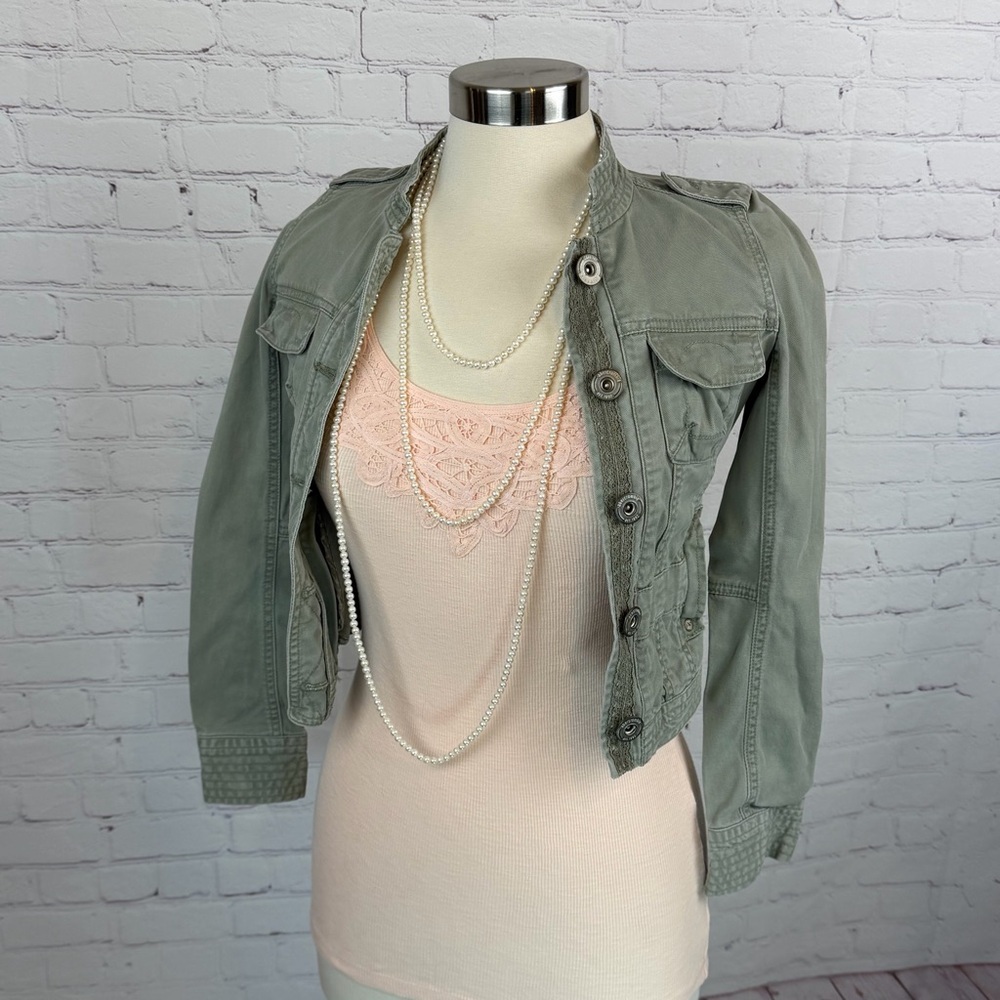 Abercrombie & Fitch Y2K Cropped Olive Military Utility Jacket Medium